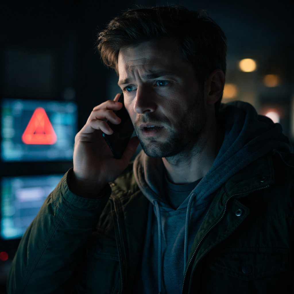 eine person im dunkeln meldet am telefon eine strung